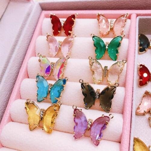 Peixin 2 pcs/Set10 colors butterfly accessories shiny crystal pavé butterfly pendant for DIY necklace jewelry making accessories