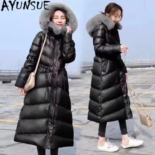 2020 Womens Down Jacket Long Winter Coat Women Big Fur Collar Hooded Korean Warm Puffer Jacket Chamarras De Mujer WT0029 KJ2599