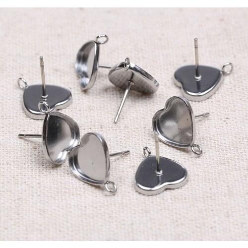 Reidgaller 20pcs fit 10mm heart cabochon earring base blanks diy stainless steel post earrings connect for jewelry making