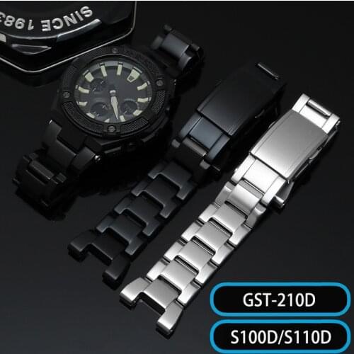 Stainless steel watchband For Casio G-SHOCK notched steel belt GST-210D S100D/S110D/W300/W110 watch strap band accessories