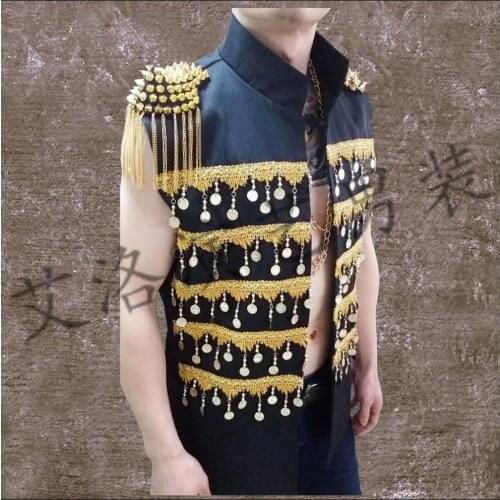 S-5xl New Men Singer Performance Clothing Personality Rock Vest Bar Nightclub Dj Vest Jacket Stage Singer Costumes Waistcoats