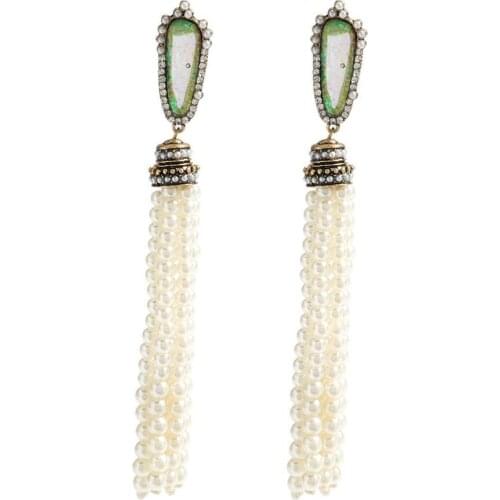 Handmade White Pearls Tassel Dangle Earrings Jewelry Fashion Women Statement Earrings Accessories Hot Sale
