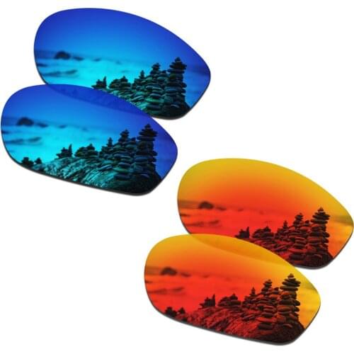 SmartVLT 2 Pairs Polarized Sunglasses Replacement Lenses for Oakley Encounter Ice Blue and Fire Red