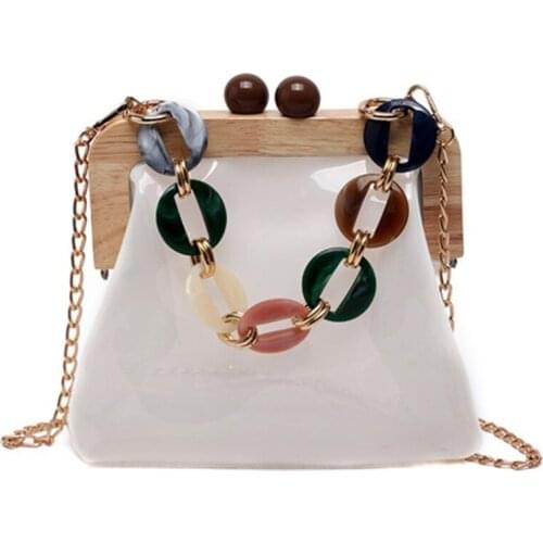 Wooden Clip Shoulder Messenger Bags for Women 2021 New Transparent Jelly PVC Crossbody Purse Ladies Handbags Bolsas De Mujer