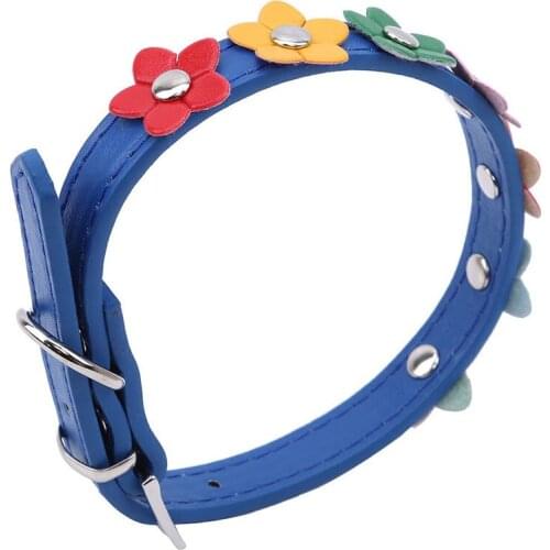 Creative Sweet Flower Studded PU Leather Cat Collar Pet Small Dog Buckle Neck Strap Pet Collar Colorful Flower Dog Collar
