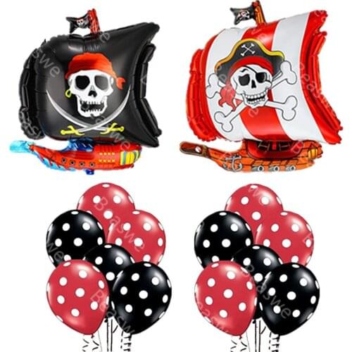 14pcs/lot Pirate Ship Balloons Skull Polka Dot Latex Helium Number Balloon Birthday Theme Party globos Wedding decor supplies