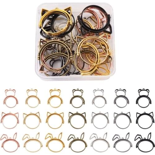 Rotatable Open Back Bezel Pendants Charms Epoxy Resin Molds Bear Cat Rabbit Shape Mould Pressed Flower Frame Jewelry Findings