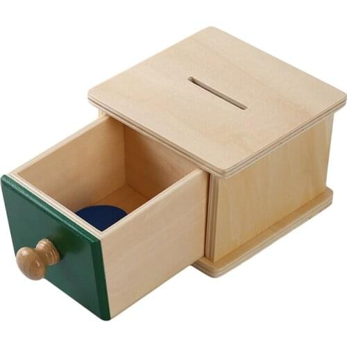 Funny Kid Montessori Sensory Toys Imbucare Box With Box Coin Wooden Discs Basic & Life Skills Toys Hand & Feet Finders