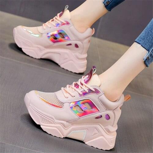 Womens Lace Up Cow Leather Platform Wedge High Heel Fashion Sneaker Sport Sandals Summer Casual Shoes Chunky Creepers Party