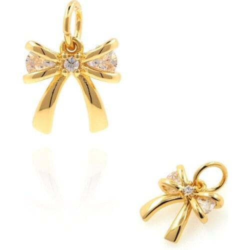 Gold Bowknot Necklace Bowknot Charm Micropavé CZ Bowknot Jewelry DIY Jewelry Making Accessories 13x9.7x3.2mm