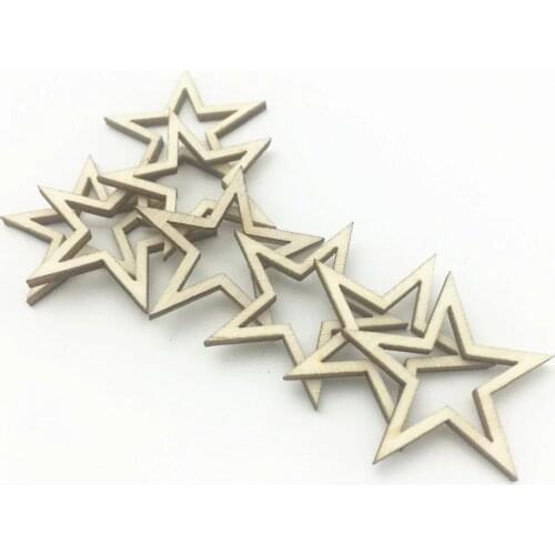 100pcs 25mm Natural Hollow Cutout Wood Stars Table Scatter Confetti DIY Crafts Embellishments For Wedding Christmas Decorations
