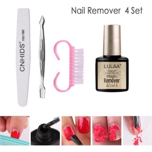 4PCS/Set For UV&LED Nail 1 Bottle 8ML Gel Polish Burst Soak Off Remover +Nail file+Nail Brush
