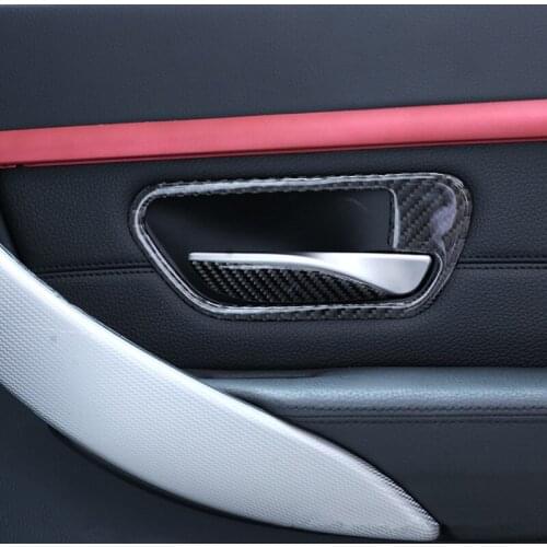 4pcs Car Styling Door Handle Frame Cover Stickers For BMW 3/4 series GT F30 F32 F34 2013-18 Interior Carbon Fiber Doorknob Trim