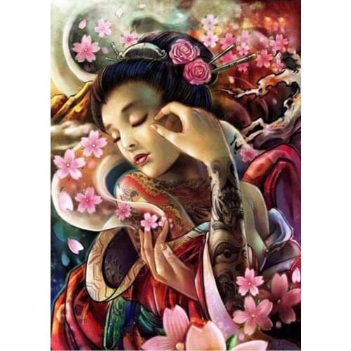 5D DIY diamond painting Geisha in kimono, tattooed Beauty Full Embroidery Cross Stitch Needlework Mosaic Crafts Home Decor Gift