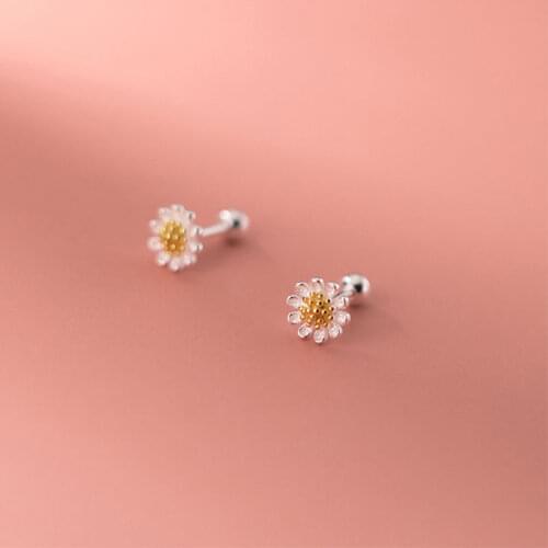 AIFENAO 925 Sterling Silver Small Daisy Flower Earrings for Women Simple Sunflower Screw Stud Korean Jewelry Girl Gift Wholesale