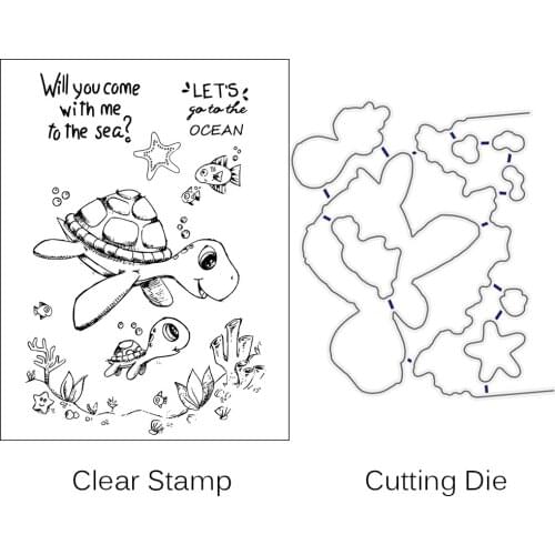 AZSG Cartoon Turtle Cuting Dies Clear Stamps For DIY Scrapbooking/Album Decorative Silicone Stamp Crafts