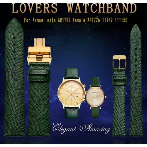 For Armani watchband AR1722 AR1726 AR11149 AR11150 men women watch chain dark green soft genuine leather Bracelet 22mm 14mm