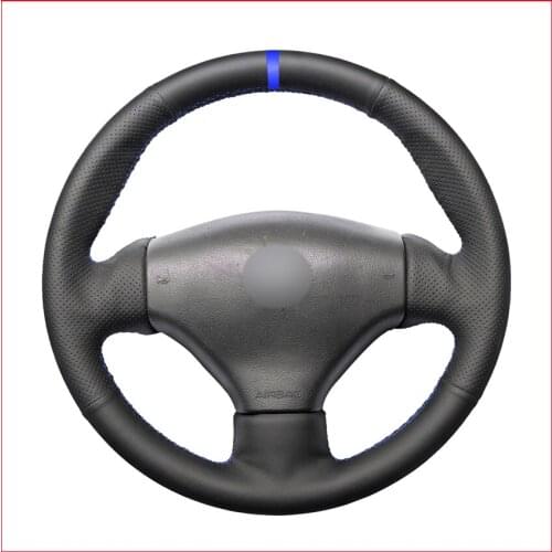 Black Artificial Leather Blue Marker Steering Wheel Cover for Peugeot 206 1998-2005 206 SW 2003-2005 206 CC