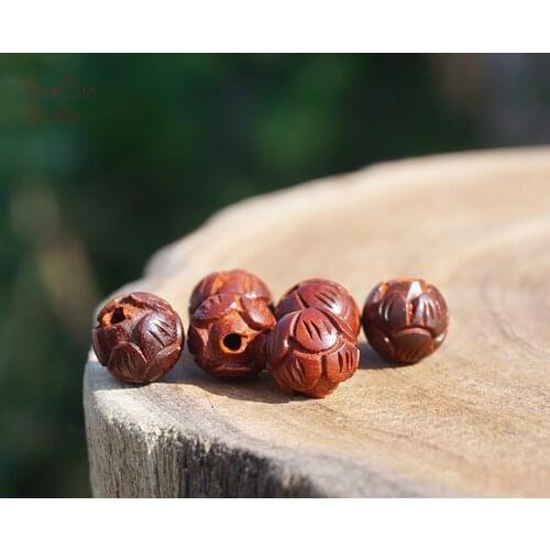 6mm/8/10/12mm Red Sandalwood Wood Wooden Carved Lotus Loose Beads Mala Bead Japa Mala Bracelet Jewellry Findings DIY Accessories