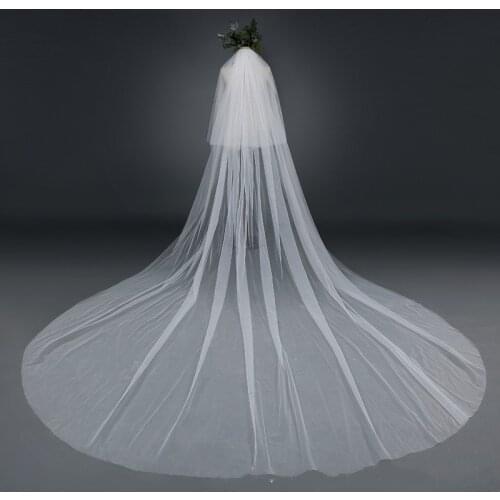 New Arrival White Ivory Cathedral Wedding Veils Long Cut Edge Bridal Veil with Comb Wedding Accessories Cheap bride mariage