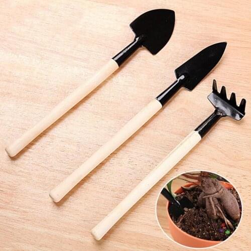 Hot Mini 3Pc Gardener Bonsai Tool Small Shovel Rake Spade Raising flowers Mini Garden Tools Wood Handle Metal Head Kids Toy 80gB