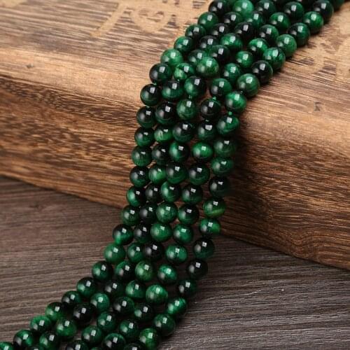 KANGKANG popular 8 mm Dark green tiger eye Natural Stone Bead For Jewelry Making Handmade DIY Bracelet Necklace 15