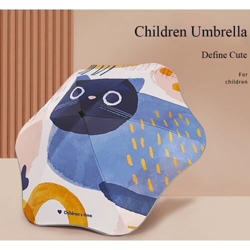 Creative Round Corner Safety Children Umbrella Black Coating Cartoon Student Children Umbrella Custom Logo