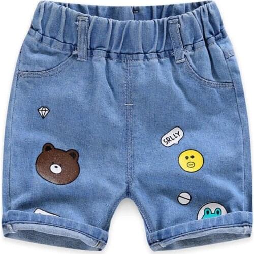 Summer Children Boys Shorts Jeans Cartoon Print Kids Girls Boys Five-Point Trousers Baby Jeans Fashion Boys Demin 1-8Y