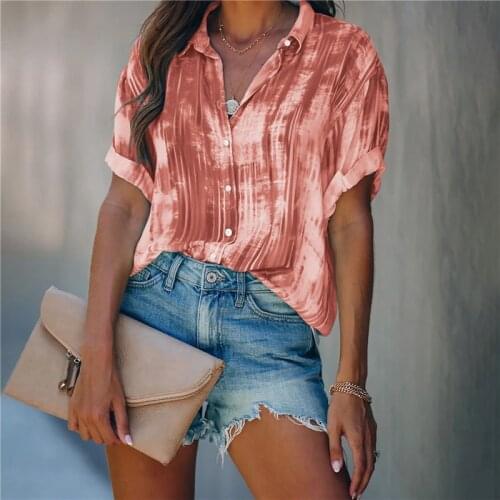 Summer Shirt Women Fashion Casual Lapel Short Sleeve Tops Korean Female Street Style Clothes Plus Size Printed Button Elegant