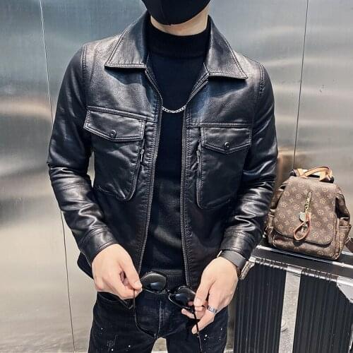 Mens Leather Jacket Faux Leather Male Trend Spring and Autumn Slim Mens Zipper Coat Punk Leather Jacket For Men