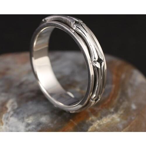 100%S925 sterling silver jewelry mens personality rotating ring Thai silver retro tide male rotating ring
