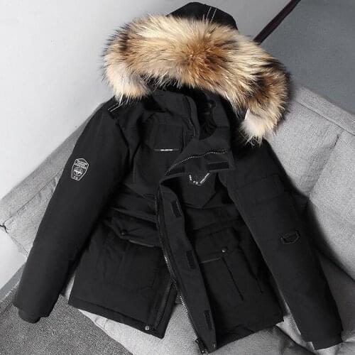 Mens Winter Down Jacket Warm Hooded White Duck Down Anorak Men Parka Mid Long Detachable Fur Collar Coat Waterproof Jacket Male