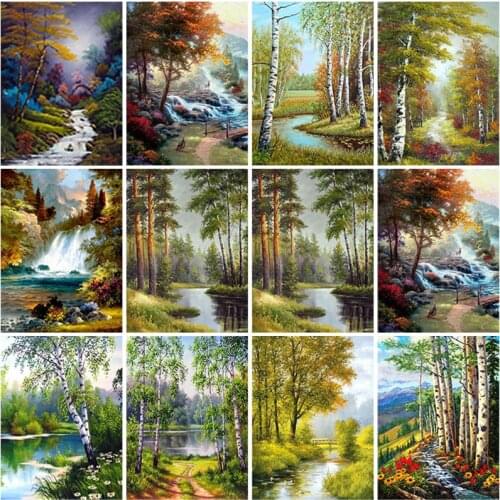 DIY 5D Diamond Painting Forest Creek Full Round Drill Scenic Diamond Embroidery Cross Stitch Mosaic Kits Wall Art Home Decor