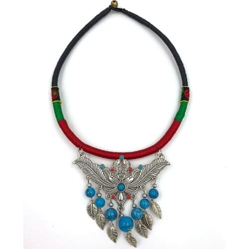 New vintage jewelry handmade choker necklace ethnic style collier beads tassel pendant statement choker Necklace for women