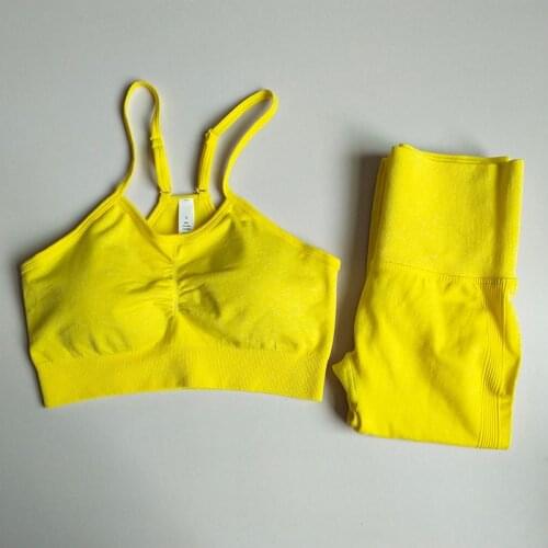 New 2 Pieces Seamless Yoga Set Women Sports Bra+Fitness Workout Leggings Sportswear Crop Top Scrunch Butt Gym Leggings Sport Set