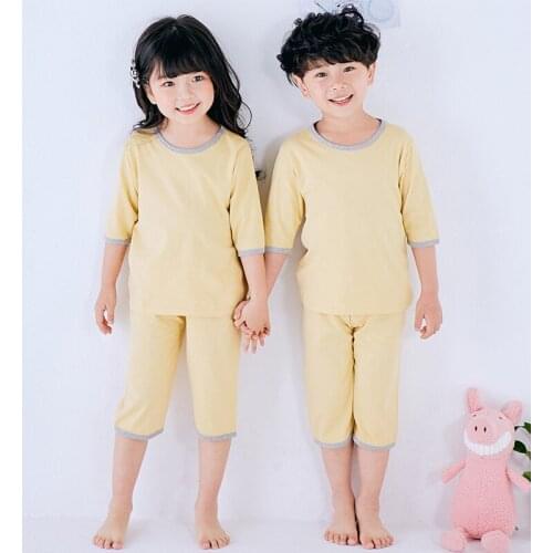 New Kids Pajamas Set Children Casual Loose Three Quarter Sleeve Sleepwear Boys Girls Pyjamas Cotton Clothing Nightwear Set