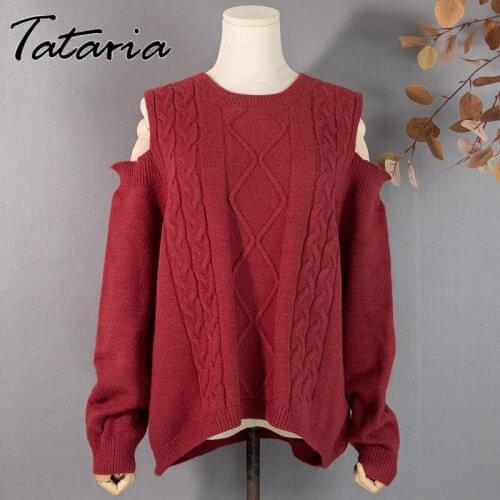 Autumn Off Shoulder Sweater for Women O Neck Pullover Female 2021 Office Lady Hollow Out Sweaters Long Sleeve Knitted Tops Woman