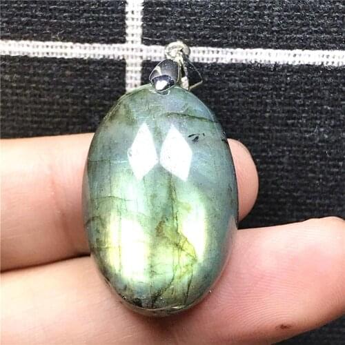 Top Natural Yellow Blue Labradorite Necklace Pendant Jewelry For Woman Lady Man Crystal 28x18x11mm Oval Beads Silver Stone AAAAA
