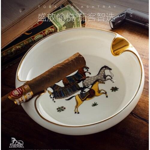 Ceramic Titanium Plating Ashtray,Round White Cigarette Ashtray, Desktop Smoking Ash Tray for Home Office Decoration