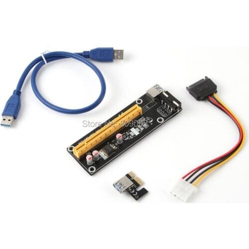 PCI-E PCIe PCI Express 1x to 16x Riser Card USB 3.0 Extender Cable with Sata to 4Pin IDE Molex Power Supply for BTC Miner