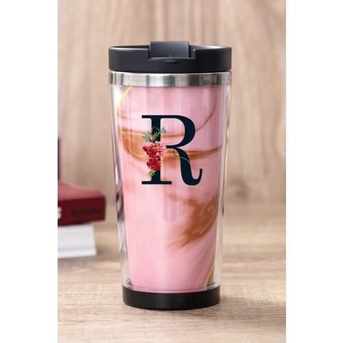 Gift Shop R Letter Pink Marble Thermos Cup