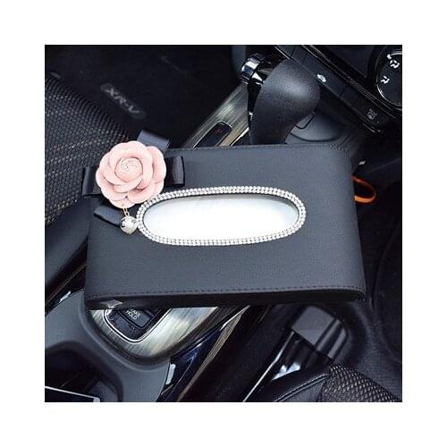 Simplicity Camellia inlaid Diamond chain tissue box Twinkle Automotive interior Tissue box Rhinestone car Ornamenta decoration