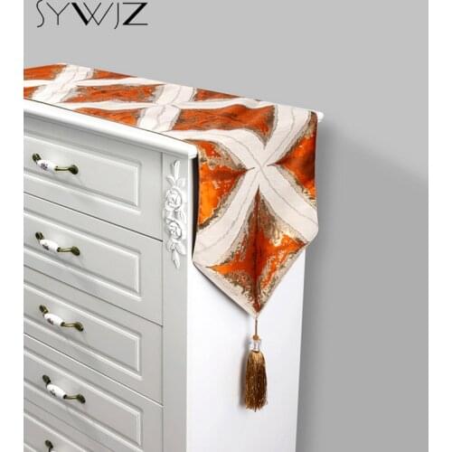 Luxury Orange Plaid Table Runner with Tassels for Dining Table Wedding Party Christmas Cake Floral Soft Tablecloth Decoration