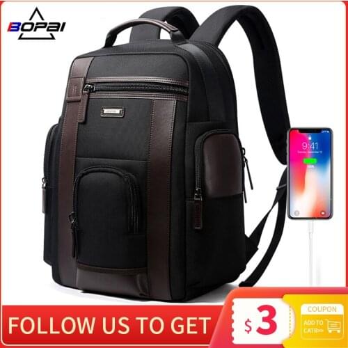 BOPAI New Black Multi Pocket Men Backpack Business Solid Nylon Male Daypacks Mochila Bags Convenient USB Charging Backpack Women
