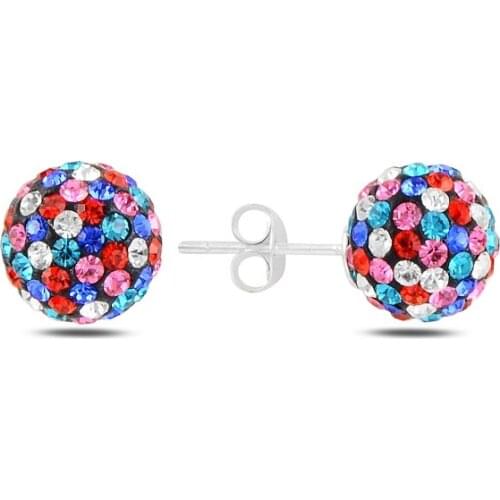 Silver 925 Sterling Ball Crystal Stone Earrings