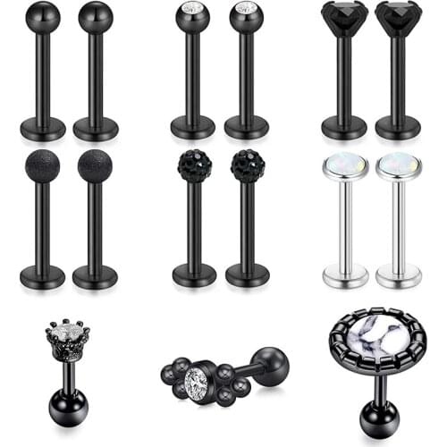 16G Lip Piercing Cubic Zirconia Forward Helix Ear Cartilage Tragus Studs Earrings Lip Earring Piercing