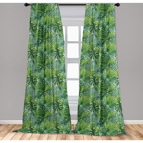 Green Leaf Window Curtains Tropical Exotic Banana Forest Palm Tree Leaves Watercolor Lightweight Decorative