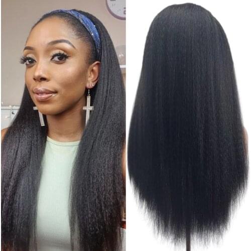 Kinky Straight Headband Wig Yaki Synthetic Hair Wig For Black Women Heat Resistant 26 Inch Glueless Machine Made Wigs