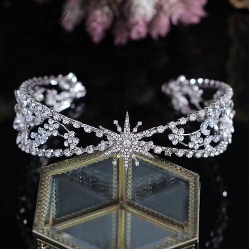 PEORCHID Rhinestone Star Bridal Crown Jeweled Headband Women Birthday Queen Crowns Tiaras Crystal Wedding Hair Accesorios