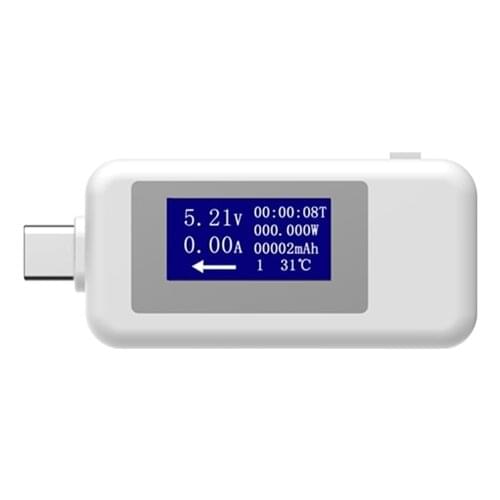 Type-c tester multi-function usb charger detector DC digital display voltage and current meter KWS1802C white